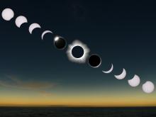 An image depicting a dark sky with the phases of the eclipse overlaid